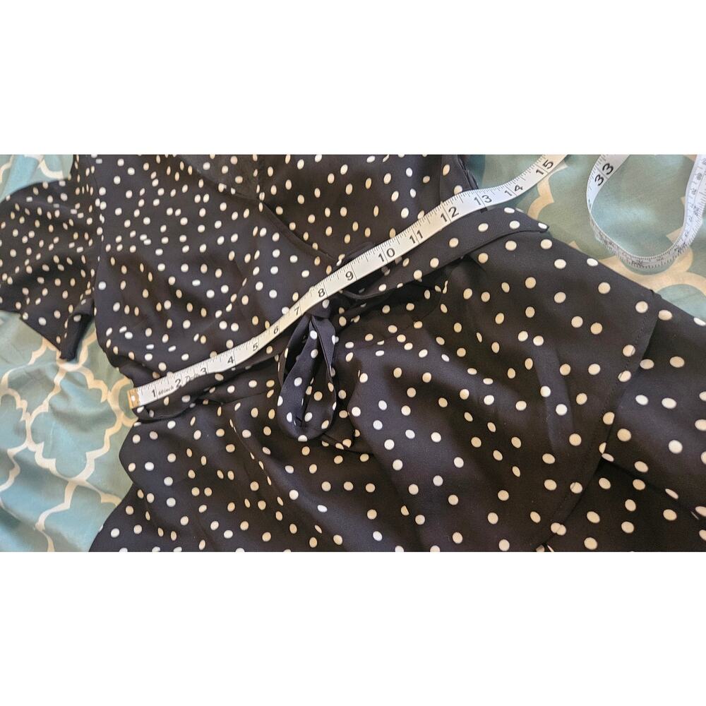 Bobeau Size Small Semi Sheer Polka Dot Short Sleeve Tie Front Shirt - Picture 8 of 11